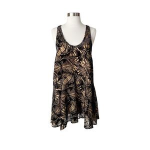 Free People Mini Dress XS Ellie Brown Velvet Burnout Studded Swing Festival Boho